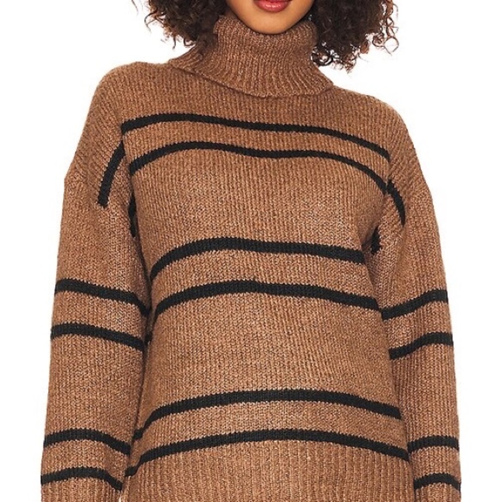 Cozy Brown Striped Turtleneck Sweater